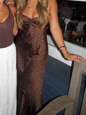 Leopard Print Satin Slip Dress - Brown Animal Print